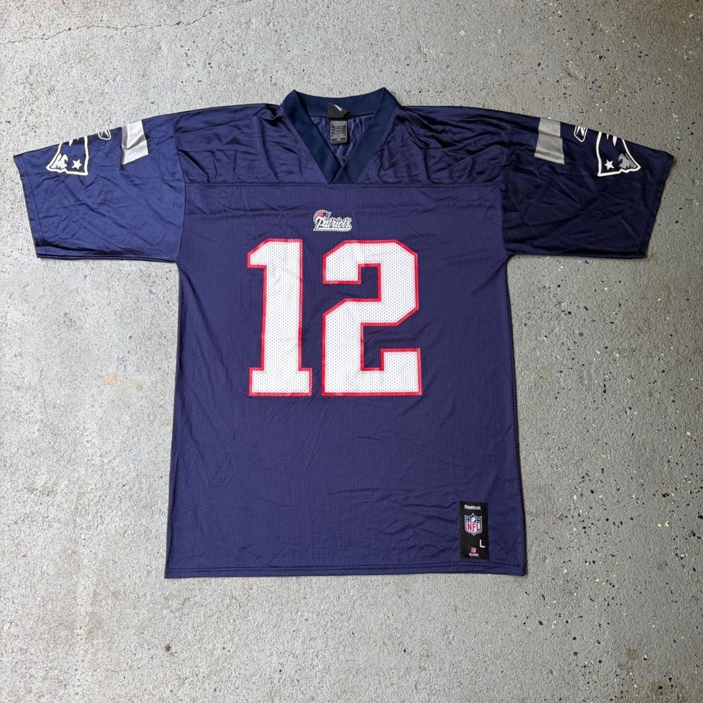 Reebok Tom Brady New England Patriots NFL Jersey Navy Blue Mens Large 12